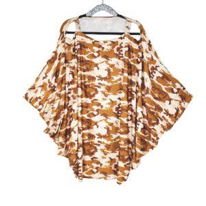 Boho Brown Camo Tunic Flowy Batwing Top with Open Sleeves & Swrk. Crystals.